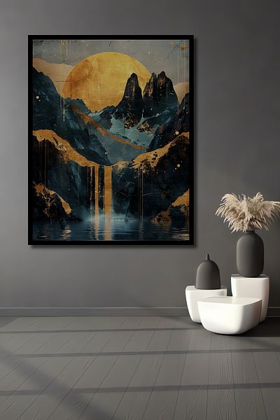 Teona Ahşap Golden Sunset Mountain Landscape Lemn MDF dreptunghiular decorativ pentru casa, locul de munca pictura pe perete