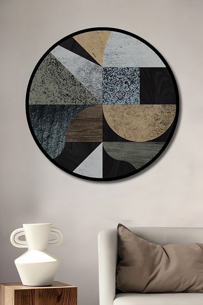 Teona Ahşap Artă geometrică decorativă din lemn MDF rotund pentru casă, pictură pe perete la locul de muncă