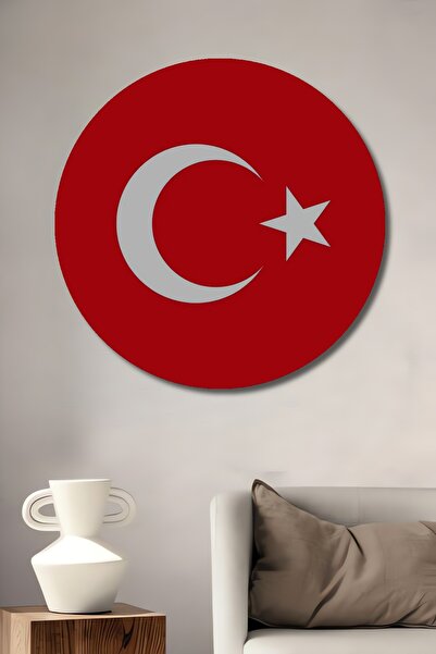 Teona Ahşap Türk Bayrağı Dekoratif Ahşap MDF Yuvarlak Ev,İş Yeri Duvar Tablo