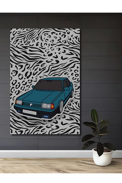 Teona Ahşap Nostalgic Blue Car Decorativ Lemn MDF Dreptunghi Acasă, Locul de Muncă Pictură Perete
