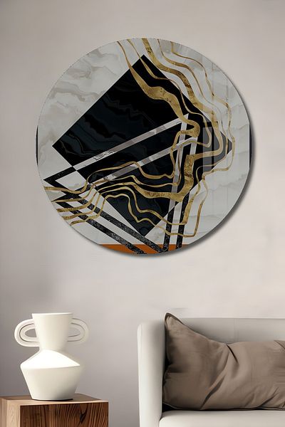 Teona Ahşap Abstracție Geometrică Golden Wave Decorativ Lemn MDF Rotund Acasă, Locul de Muncă Pictură Perete