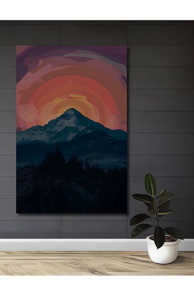 Teona Ahşap Peisaj de munte la apus de soare superb, dreptunghiular din lemn MDF, pictură murală pentru loc de muncă