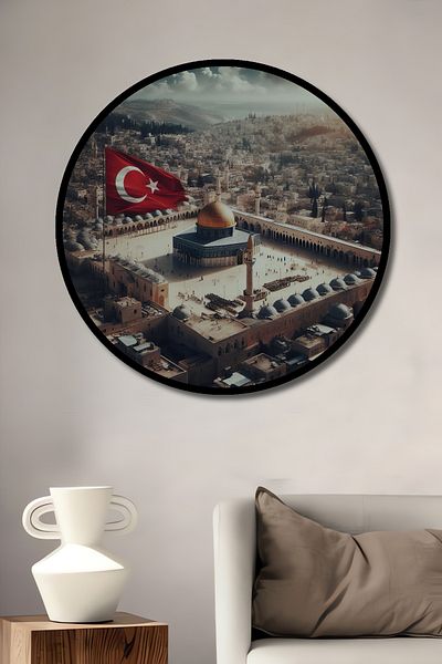 Teona Ahşap Peisaj din Jeruzalem Drapelul Turcesc Decorativ din lemn MDF Casă rotundă, pictură murală la locul de muncă