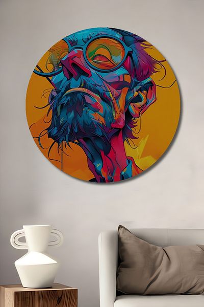 Teona Ahşap Portret Einstein colorat, decorativ din lemn MDF, pictură rotundă pentru locuință, loc de muncă