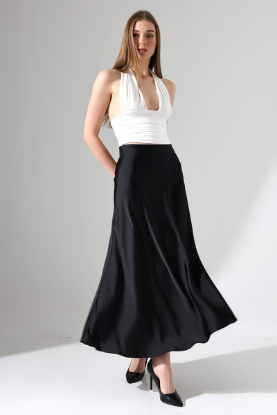 ensade Чорна атласна спідниця з прихованою гумкою