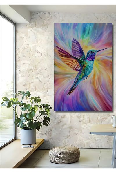 Teona Ahşap Colibri colorat decorativ din lemn MDF dreptunghiular pentru pictura de perete acasa, loc de munca