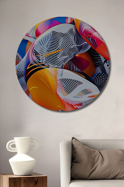 Teona Ahşap Unde geometrice colorate Decorative din lemn MDF rotund pentru casa, locul de munca pictura pe perete