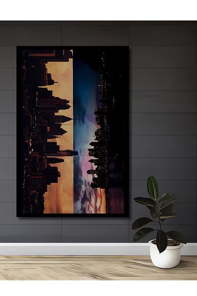 Teona Ahşap Siluete uriașe de oraș din lemn MDF dreptunghiular decorativ pentru casa, locul de muncă pictură murală