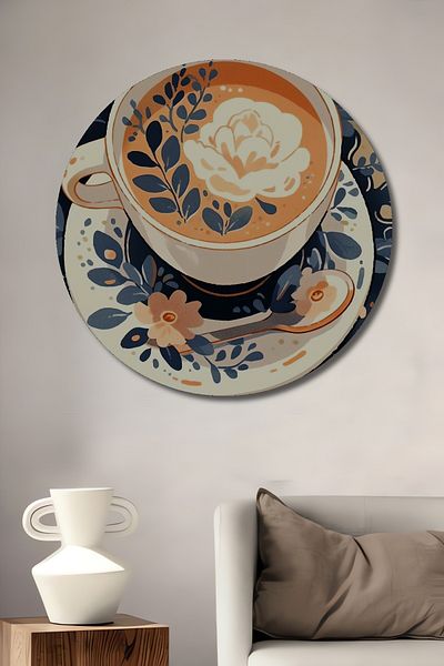 Teona Ahşap Floare de cafea misterioasă din lemn MDF rotund decorativ pentru casă, pictură murală la locul de muncă