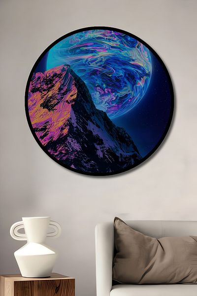 Teona Ahşap Peisaj galactic Mural de munte colorat Decorativ din lemn MDF rotund pentru casa, locul de munca pictura de perete