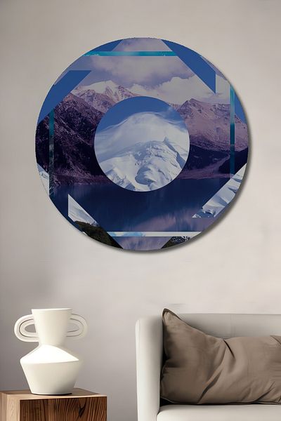 Teona Ahşap Peisaj geometric de munte decorativ din lemn MDF rotund pentru casa, pictura pe perete la locul de munca
