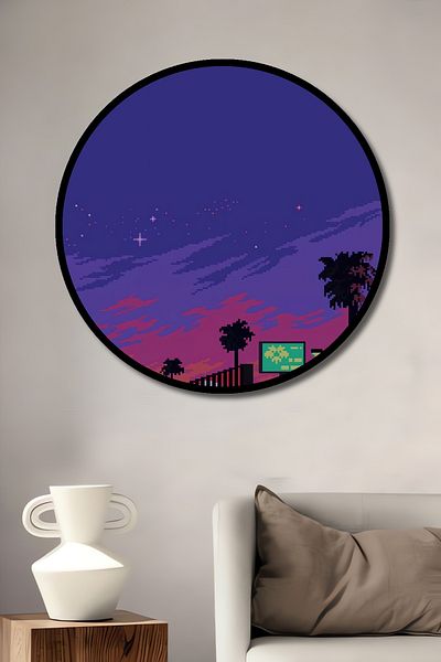 Teona Ahşap Los Angeles Neon Night Scenery Lemn MDF Rotund Decorativ Acasă, Locul de Muncă Pictură de perete