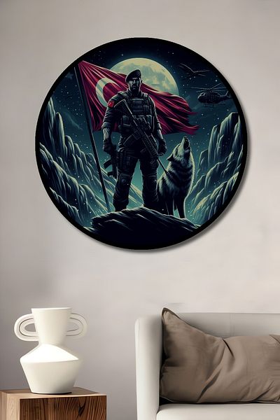 Teona Ahşap Soldat cu lupul Drapelul turcesc din lemn MDF rotund decorativ pentru casa, locul de munca pictura pe perete