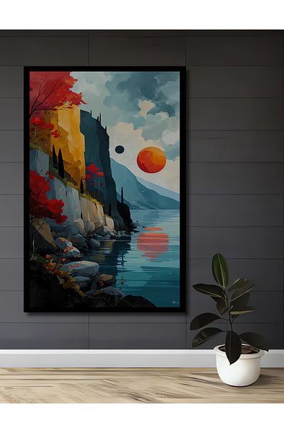 Teona Ahşap Peisajul de coastă în urmă a soarelui magic, dreptunghiular din lemn MDF, pictură murală pentru loc de muncă