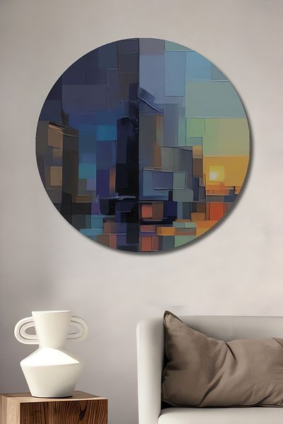 Teona Ahşap Modern Geometric Sunset Lemn MDF Rotund Decorativ Acasă, Locul de Muncă Pictură Perete