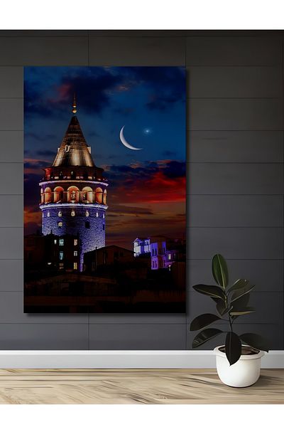 Teona Ahşap Turnul Galata Peisaj de noapte Decorativ din lemn MDF Casa dreptunghiulara, Loc de munca Pictura pe perete