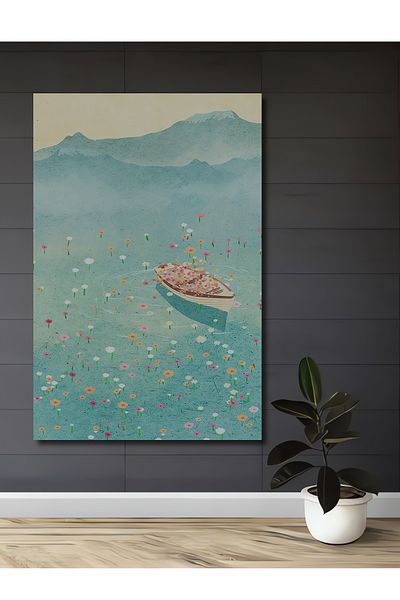 Teona Ahşap Peisaj de lac liniștit în interiorul florilor Decorativ din lemn MDF dreptunghiular pentru pictură pe perete acasă, la locul de muncă