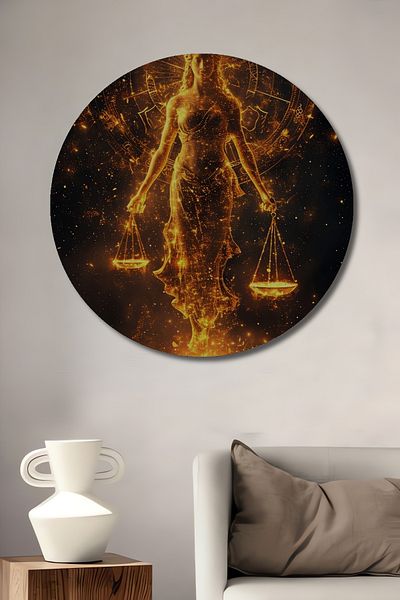 Teona Ahşap Lumină de aur a justiției, decorativă din lemn MDF, pictură rotundă pentru casă, loc de muncă