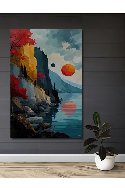 Teona Ahşap Peisajul de coastă în urmă a soarelui magic, dreptunghiular din lemn MDF, pictură murală pentru loc de muncă