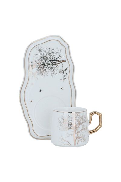 Alsaif Gallery A set of white and golden porcelain coffee cups and saucers, 12 pieces