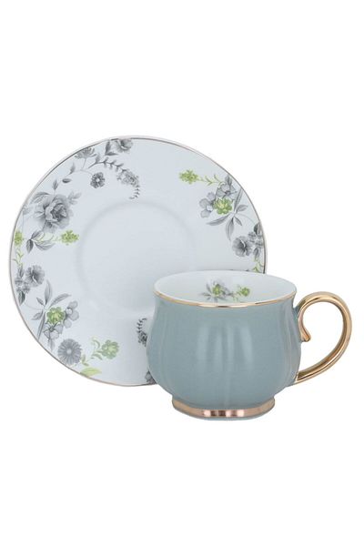 Alsaif Gallery A set of light gray and gold porcelain coffee cups and saucers, 12 pieces
