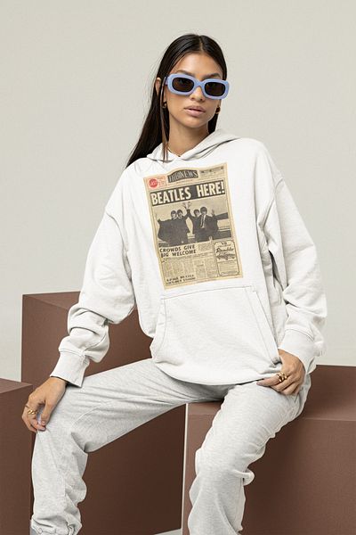 SEVBANO Beatles Themed Unisex Oversize Hoodie - Newspaper Design, Music Group Design
