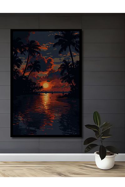 Teona Ahşap Tropical Sunset Lemn MDF Dreptunghi Decorativ Acasă, Locul de Muncă Pictură Perete