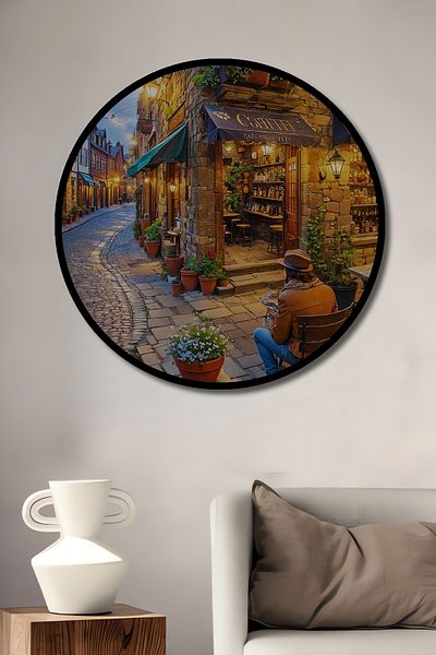 Teona Ahşap Romantic Stone Street View Lemn MDF Rotund Decorativ Acasă, Locul de Muncă Pictură Perete