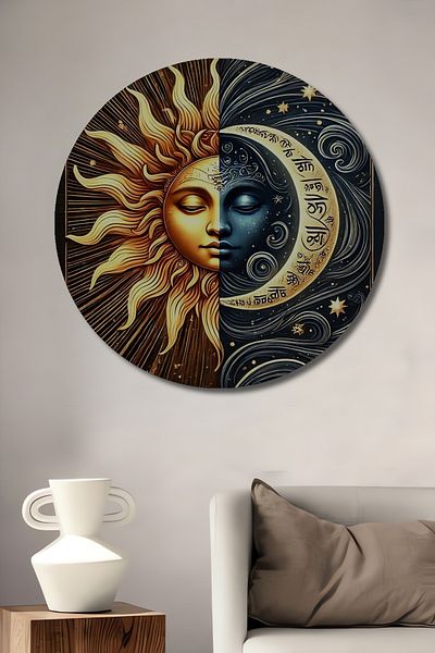 Teona Ahşap Sun Moon Universal Balance Decorativ Lemn MDF Rotund Acasă, Locul de Muncă Pictură Perete