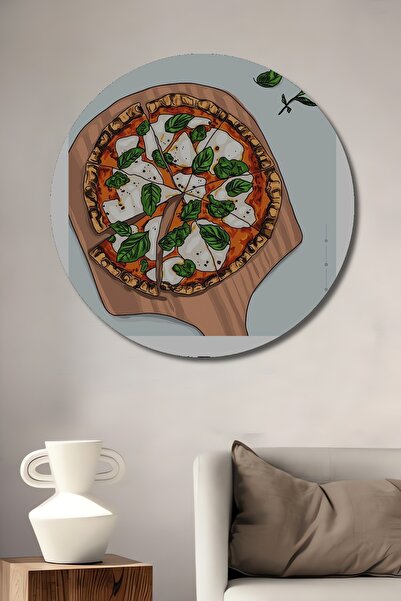 Teona Ahşap Pizza Margherita delicioasă din lemn MDF rotund decorativ pentru acasă, pictură murală la locul de muncă