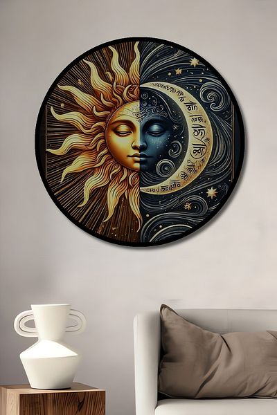 Teona Ahşap Sun Moon Universal Balance Decorativ Lemn MDF Rotund Acasă, Locul de Muncă Pictură Perete