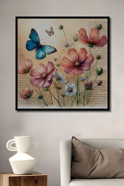 Teona Ahşap Fluturi și flori decorative din lemn MDF dreptunghiular pentru pictură pe perete acasă, la locul de muncă