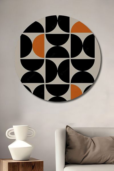 Teona Ahşap Model geometric retro decorativ din lemn MDF rotund pentru pictura de perete acasa, loc de munca