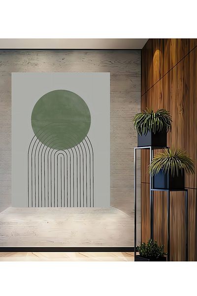 Teona Ahşap Green Sun Retro Lemn MDF Dreptunghi Decorativ Acasă, Locul de Muncă Pictură Perete