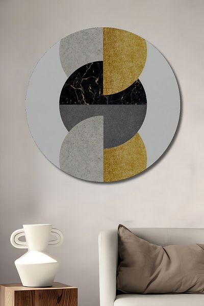 Teona Ahşap Geometric Aur Negru Alb Lemn MDF Rotund Decorativ Acasă, Locul de Muncă Pictură Perete