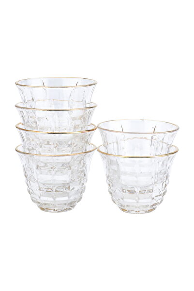 Alsaif Gallery Max glass coffee cup set, 6 pieces, 60 ml, gold line - transpa...
