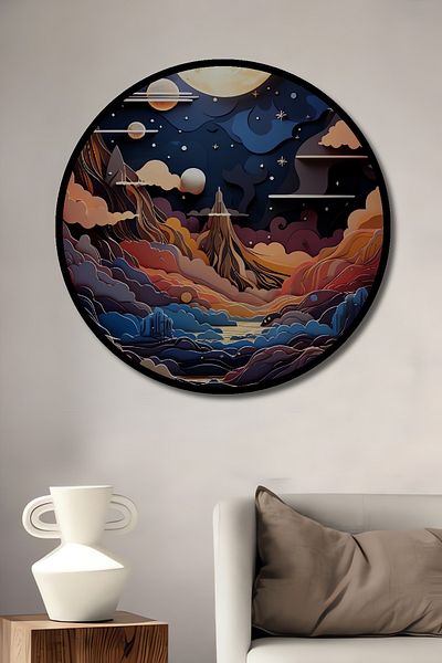 Teona Ahşap Peisaj cosmic la lumina lunii Casa rotunda din lemn decorativ MDF, pictura pe perete la locul de munca
