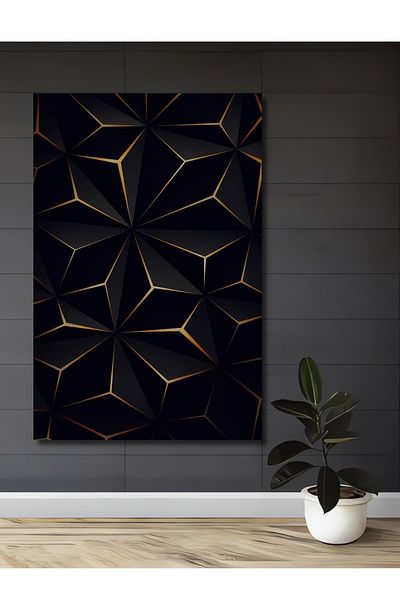 Teona Ahşap Dreptunghiular din lemn MDF decorativ geometric cu dungi aurii pentru pictura de perete acasa, la locul de munca