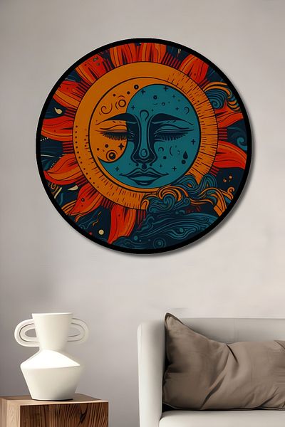 Teona Ahşap Sun Moon Cosmic Dream Decorativ Lemn MDF Casă rotundă, pictură murală la locul de muncă