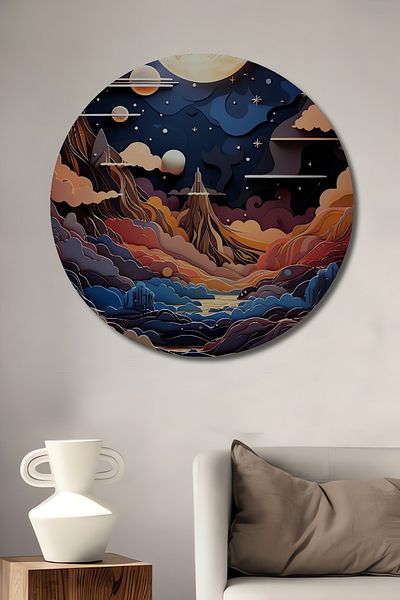 Teona Ahşap Peisaj cosmic la lumina lunii Casa rotunda din lemn decorativ MDF, pictura pe perete la locul de munca