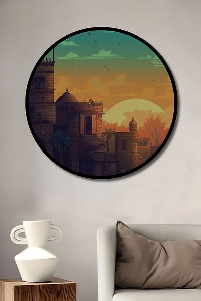 Teona Ahşap Vedere autentică a orașului din lemn MDF rotund decorativ pentru casă, pictură murală la locul de muncă