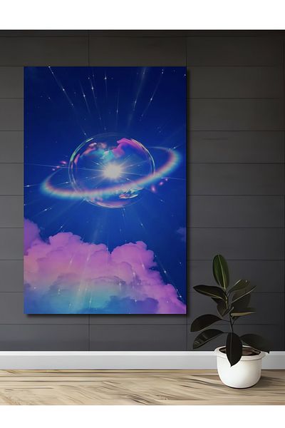 Teona Ahşap Planetă Inel peste nori colorați Lemn MDF dreptunghiular Decorativ pentru casă, loc de muncă pictură murală
