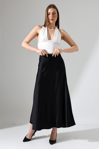 ensade Fusta neagră din satin elastic ascuns
