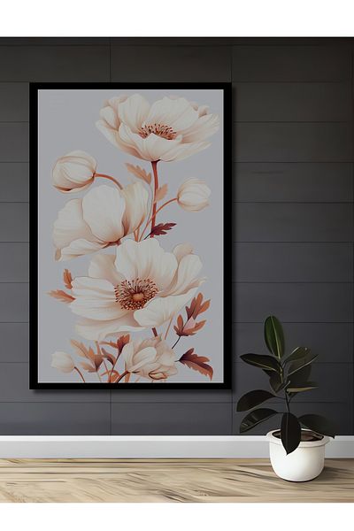 Teona Ahşap Flori albe elegante decorative din lemn MDF dreptunghiular pentru pictura de perete acasa, loc de munca