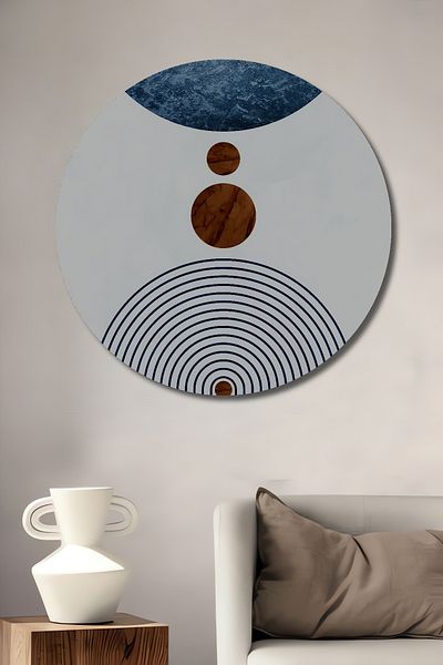Teona Ahşap Blue Geometric Decorativ Lemn MDF Rotund Acasă, Locul de Muncă Pictură Perete