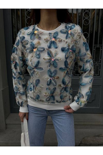 Butik Beyza Bluză din țesătură din tul brodat cu flori