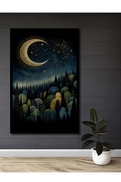 Teona Ahşap Peisaj de pădure la lumina lunii, din lemn MDF, dreptunghiular, pictură decorativă pentru casă, loc de muncă