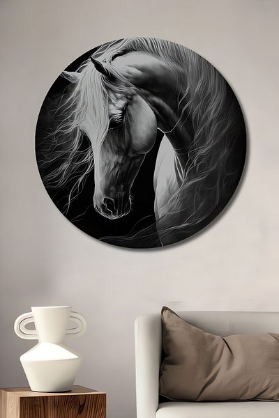 Teona Ahşap White Horse's Elegance Decorativ Lemn MDF Rotund Acasă, Locul de Muncă Pictură Perete