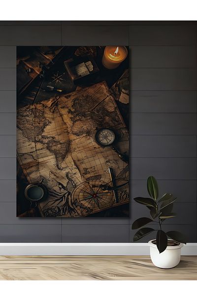 Teona Ahşap Harta de descoperire misterioasa din lemn MDF dreptunghiular decorativ pentru casa, locul de munca pictura pe perete