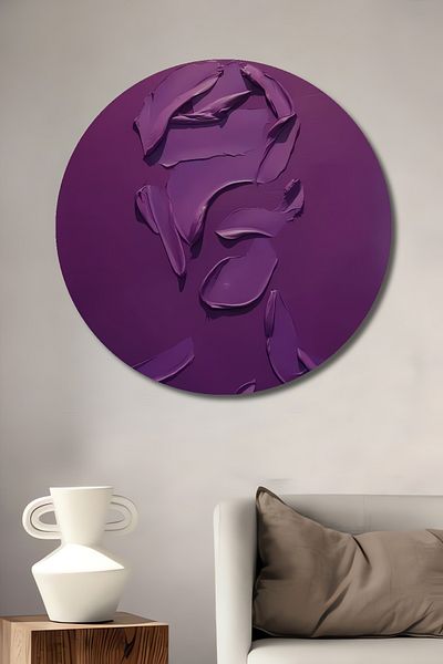 Teona Ahşap Pictură de perete rotundă din lemn MDF cu textura violetă